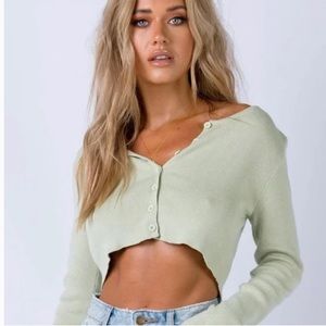 Princess Polly Light Green Cropped Cardigan